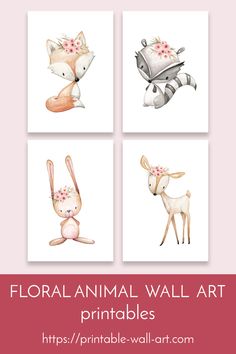 Floral woodland animal nursery wall art Nursery Decor Inspiration, Wall Art Printables, Floral Nursery Decor, Unique Gallery Wall, Nursery Wall Art Girl, Woodland Animal Nursery, Animal Wall Art Nursery, Woodland Animal Prints