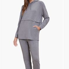 Super Soft Dark Heather Gray Soft Cotton/Modal Blend Sweatshirt. The Pit Is Approximately 23 Inches And The Length Is Approximately 29 Inches Sporty Tops With Kangaroo Pocket For Loungewear, Sporty Loungewear Tops With Pockets, Sporty Lounge Tops With Pockets, Cozy Relaxed Fit Top With Kangaroo Pocket, Comfortable Tops With Kangaroo Pocket And Cozy Fit, Long Sleeve Sweatshirt With Kangaroo Pocket For Loungewear, Gray Relaxed Fit Top With Kangaroo Pocket, Hooded Athleisure Tops For Lounging, Long Sleeve Athleisure Hoodie For Lounging