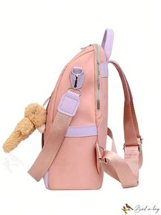 BirdinBag - Premium Medium Backpack with Embroidered Letter Patch and Bag Charm Pink Softback Backpack With Zipper Pocket, School Shoulder Bag Backpack, Pink Backpack With Zipper Pocket For Daily Use, Pink Softback Backpack For Daily Use, School Shoulder Bag Backpack With Zipper Pocket, Pink Backpack Shoulder Bag With Zipper Pocket, School Satchel Bag With Zipper Closure, Student Satchel Backpack With Zipper Pocket, Student Satchel Backpack With Zipper Closure