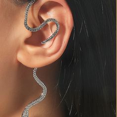 Snake Ear Cuff, Silver Earring Cuff, Cartilage Ear Cuff, Snake Ears, Fake Piercing, Snake Earrings, Retro Mode, Ear Cuff Earings, Punk Jewelry