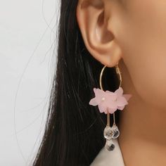 This Unique Pair Is A Wonderful Addition To Your Wardrobe And Your Style; Sure To Get Lots Of Compliments! Gsumea00w00jn2f Pink Hoop Flower Earrings For Pierced Ears, Spring Party Jewelry With Dangling Beads, Pink Hoop Flower Earrings For Spring, Pink Flower Hoop Earrings For Spring, Chic Pink Flower Earrings For Party, Pink Flower Hoop Earrings For Summer, Spring Pink Hoop Earrings, Chic Pink Flower Earrings For Spring, Dangling Bead Flower Earrings For Party