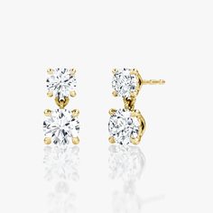 Signature Duo Drop Earrings | VRAI Jewellery Showroom, Drop Earring, Accessories Jewelry Earrings, Matching Necklaces, Round Earrings, Designer Earrings, Round Brilliant, Diamond Shapes, Ring Designs