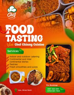 the food tasting flyer is designed to look like it has many different dishes in it