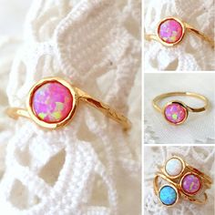 Opal Gemstone Stackable Rings Gift, Opal Gemstone Stackable Gift Rings, Adjustable Opal Stackable Rings, Stackable Opal Birthstone Ring For Promise, Stackable Opal Birthstone Promise Ring, Dainty Adjustable Stackable Rings With Round Stones, Opal Stackable Rings With Birthstone For Promise, Dainty Pink Stackable Promise Rings, Pink Stackable Midi Rings As Gift