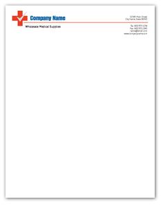 a white letterhead with a red cross on the front and blue letters that read company name