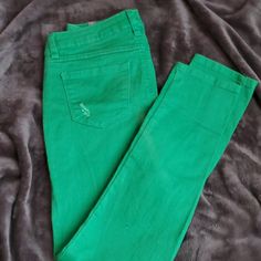 These Green Jeans Have The Distressed Look. Never Worn. Green Stretch Casual Jeans, Stretch Green Denim Pants, Casual Green Fitted Jeans, Green Stretch Denim Pants, Stretch Green Jeans With Pockets, Green Stretch Jeans With Pockets, Green Stretch Jeans, Green Stretch High Rise Jeans, Green Fitted Denim Jeans