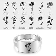 Personalized Engraving Birth Flower Rings For Women is a perfect gift for any women as it is broad from the center and it can be customized by engraving flower on it as er the birth month. It is made of stainless steel which makes it light weight and is available in different sizes making it suitable for all women. Features: Color: Steel color Material: Stainless steel Style: Personalized Size: Available Size: US - 6/7/8/9 Weight: 2.7g Size Chart: Size Circumference(mm) UK,Europe & Australia CN/ Mother Ring, Family Ring, Family Flowers, Engraved Flower, Bar Ring, Month Flowers, Romantic Roses, Birth Month Flowers, Birth Flower