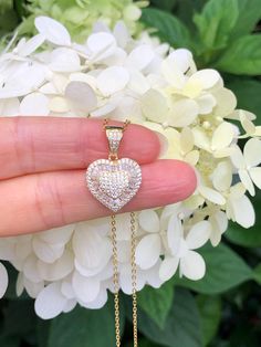 925 Sterling Silver 3D Cz Heart Pendant Necklace  - Metal: 925 Sterling Silver (Finish: Gold Plated) - Stone: Clear Cubic Zirconia, Round Cut/Baguette, Pave - Shape: Heart - Pendant Dimension: Total Length Includes Pendant Bail: 23mm (0.91 in); Heart: 15mm(0.59 in) x 15mm(0.59 in), Thickness 4mm.  - Light Cable Chain: 20" adjustable (18.5" + 0.75" + 0.75"), Lobster Clasp - Color: Gold Vvs Clarity Heart Cut Necklace For Valentine's Day, Valentine's Day Heart Cut Necklace With Vvs Clarity, Valentine's Day Heart Necklace With Vvs Clarity, Valentine's Day Vvs Clarity Heart Cut Necklace, Valentine's Day Cubic Zirconia Heart Necklace, Cubic Zirconia Heart Necklace With Brilliant Cut, Heart-shaped Brilliant Cut Cubic Zirconia Necklace, Brilliant Cut Cubic Zirconia Heart Necklace, Cubic Zirconia Heart Pendant Necklace With Diamond Cut