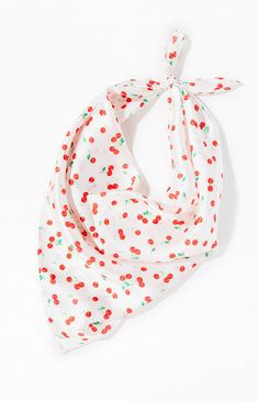 Brighten up your outfit with the Cherry Head Scarf from PacSun. Featuring a woven fabric adorned with a playful cherry print, this scarf is easy to tie around your head or neck, adding a fun pop to any look.Woven fabricCherry printAdjustable tieSquare-shapedOne size fits most PacSun Womens Cherry Head Scarf - Red Chic Summer Beach Headscarf, Summer Vacation Bandana, Chic Scarves For Spring Vacation, Chic Spring Vacation Scarves, Trendy Spring Scarves, Adjustable Red Bandana For Summer, White Spring Scarves For Vacation, White Scarves For Spring Vacation, White Scarf For Spring Vacation