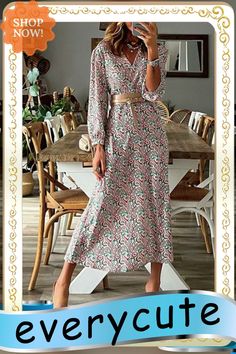 Women's Dresses Bohemian Print V-neck Long Sleeve Dress Bohemian V-neck Maxi Dress For Brunch, Spring Bohemian V-neck Dress, Fall Paisley Print V-neck Maxi Dress, Green V-neck Boho Dress For Spring, Fitted V-neck Boho Dress With Boho Print, Patterned Floral Print V-neck Maxi Dress, V-neck Midi Dress With Paisley Print For Beach, Non-stretch Floral Print V-neck Midi Dress, Non-stretch Bohemian V-neck Maxi Dress