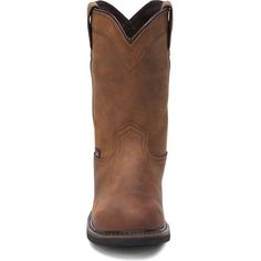 Justin Men's Drywall 10" Steel Toe Waterproof Slip Resistant Work Boot - Whiskey Brown - SE4961 On Sale Now! This Item Ships FREE! The beige exterior is waterproof and crafted from quality leather for protection in wet conditions, and it's built for comfort with the J-Flex Flexible Comfort System® that guarantees lasting support throughout the day. Justin western boots feature a durable rubber outsole offering traction on various surfaces and are ASTM electrical hazard rated, providing protectio Brown Western Style Slip-resistant Work Boots, Brown Slip-resistant Snip Toe Boots, Classic Brown Steel Toe Work Boots, Durable Brown Western Style Work Boots, Brown Durable Western Work Boots, Brown Western Style Durable Work Boots, Classic Brown Slip-resistant Work Boots, Classic Brown Leather Work Boots For Outdoor Work, Classic Brown Work Boots For Outdoor