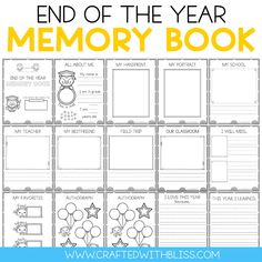 the end of the year memory book for kids with pictures and text that reads end of the