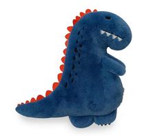 a blue stuffed dinosaur with orange spikes