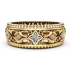 This luxurious Diamond 14K Yellow Gold Art Deco band provides its wearer with an unprecedented level of elegance, with shine and brightness that'll sparkle for a lifetime. A unique design made of 14K gold with an unyielding quality, combining both masculinity and class in a piece of jewelry that you're bound to cherish for the rest of your life. 💗 **NEW** Live Chat With Us 💬 💗 http://bit.do/Camellia-Jewelry SETTING #SKU: MB-0015C Metal: 14K Yellow Gold (Also Available in 14K White Gold or 14K Luxury Gold Diamond Ring With Intricate Design, Classic Gold Diamond Ring With Decorative Band, Elegant Gold Diamond Ring With Decorative Band, Luxury Diamond Ring With Decorative Band For Anniversary, Yellow Gold Diamond Ring With Decorative Band For Promise, Luxury Diamond Promise Ring With Decorative Band, Gold Diamond Ring With Decorative Band, Luxury Rings With Decorative Band For Marriage, Gold Bands With Diamond Accents For Formal Occasions