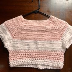 Crochet Crop Top Pink And White I Can Make Any Sizes And Styles Shirt Tutorial, Crochet Shirt, Crochet Crop Top, Crop Tshirt, Shirt Design, Crochet Fashion, White Tops, Crochet Designs, Crochet Clothes