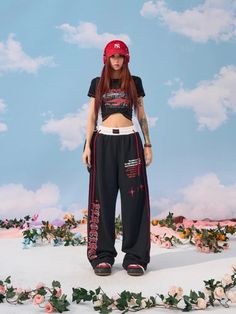 Dodobye Women Wide Leg High Waist Pants Hip Hop Baggy Goth Hippie Side Stripe Casual Sweatpants Y2K Kpop Jogging Sports Trousers 1Measurement In CM size Waist(cm) Hips (cm) Pant Length(cm) S 64cm(25.25") 105cm(41.25") 106cm(41.75") M 67cm(26.5") 109cm(43") 107.5cm(42.25") L 70cm(27.5") 113cm(44.5") 109cm(43") XL 73cm(28.75") 117cm(46") 110.5cm(43.5") SPECIFICATIONS Brand Name Style Y2K Age JUNIOR Origin US(Origin) CN Zhejiang Season All season Waist Type high Decoration Appliques Decoration Pock Harajuku Black Pants With Pockets, Harajuku Style Black Pants With Pockets, Black Baggy Harajuku Style Pants, Black Baggy Harajuku Pants, Trendy Black Pants For Cosplay, Black Harajuku High Waist Pants, Trendy Letter Print Pants For Streetwear, Black Harajuku Streetwear Pants, Harajuku High Waist Bottoms For Cosplay