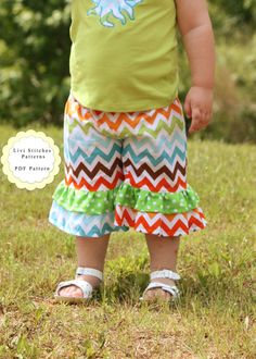 Double Ruffle Pants Sewing Pattern Ruffle Pants Girls Sewing Pattern Ruffle Pants Pattern, Sewing For Dummies, Sewing Pants, Baby Couture, Ruffle Pants, Sewing Projects For Kids