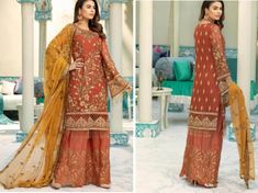 Pakistani Indian wedding dress | Rust burnt orange dress | straight, palazzo pant suit | Punjabi wedding suit | Chiffon embroidered Eid Suit 100% ORIGINAL DESIGNER'S DESCRIPTION: Front: Chiffon Embroidered With Hand Work. Back: Chiffon Embroidered Sleeves: Chiffon Embroidered Border: Organza Embroidered Front, Back Border Dupatta: Chiffon Embroidered Trouser: Dyed Raw silk Embroidered NOTE: - Actual colors may vary slightly due to photographic lighting sources, or your monitor settings! - Embell Punjabi Wedding Suit, Palazzo Dress, Suit Punjabi, Indian Dresses For Women, Diwali Dresses, Burnt Orange Dress, Palazzo Pant, Punjabi Wedding, Wedding Suit