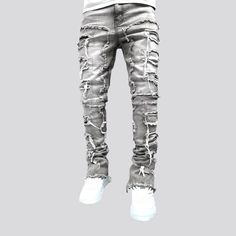 Elevate your street trend game with our stitched skinny floor-length street jeans for men, from our 2023 Autumn Collection. These jeans are the epitome of cool, effortlessly blending the edgy vibe of streetwear with the timeless sophistication of floor-length jeans.Distinctive Features: Street Style: Get ready to turn heads and make a statement with these street-inspired jeans, perfect for any urban setting. Embroidered Details: The intricate embroidery on these jeans adds a touch of artistic fl Trendy Slim Fit Bottoms For Streetwear, Urban Style Flare Jeans For Streetwear In Spring, Urban Slim Fit Pants For Streetwear, Urban Slim Fit Bottoms For Streetwear, Ripped Flare Jeans For Streetwear, Edgy Slim Fit Jeans For Streetwear, Edgy Denim Blue Flare Jeans For Streetwear, Urban Ripped Flare Jeans For Streetwear, Edgy Ripped Flare Jeans For Streetwear