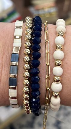 "This little Navy Bracelet is a funky addition to any outfit. Perfect for adding a pop of color and personality, this bracelet is sure to catch some eyes. Don't underestimate the power of a small accessory!" HOC-summer Hoc Summer, Navy Bracelet, Small Accessories, Color Pop, Bracelet, Navy, Color