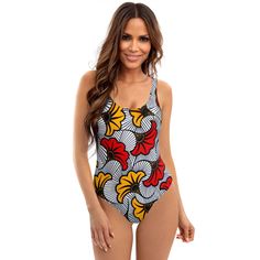 African Ankara One Piece Swimsuit Stretch Floral Print Swimwear For Surfing, Multicolor Stretch Swimwear For Vacation, Beachy Stretch Swimwear With Floral Print, Beachy Swimwear With Floral Print And Stretch, Stretch Multicolor Swimwear For Beach, Fitted Multicolor One-piece For Sunbathing, Stretch Floral Print Swimwear For Beach Season, Floral Print Stretch Tankini For Sunbathing, Stretch Multicolor Beachwear Swimwear