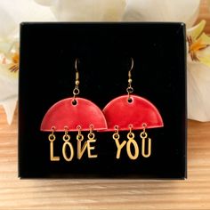 "Red Valentines Day Stud Earrings, Handmade Red Valentines Day Dangle Earrings, Modern and Minimalist Love Earrings, Valentines Day Gift These fancy hand made Lika Bijoux ceramic earrings with red color and 18K gold plated brass accessory, will be a great gift for Valentine's Day. This lovely earring represents \"The key of my world\". The designs of our jewelry were made by Perim Alayoğlu. Our ceramic jewellery, which goes through many detailed stages to get its final form, is completely handma Personalized Red Drop Earrings, Earrings With Ear Wire For Valentine's Day Gift, Valentine's Day Gift Earrings With Ear Wire, Handmade Red Earrings Gift For Her, Handmade Red Earrings As Gift For Her, Handmade Red Earrings For Her, Personalized Red Dangle Earrings, Valentine's Day Gift Drop Earrings, Personalized Red Dangle Jewelry