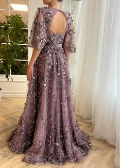 Mauve Posh Gown | Teuta Matoshi Open Back Formal Dress, Teuta Matoshi Dresses, Matoshi Dress, Dress Armor, Mauve Lace Dress, Teuta Matoshi, Full Length Gowns, Guest Attire, Mauve Dress