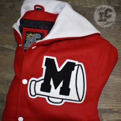 LetterCustom® Premium Handmade Varsity Letter Jacket These are pre-made jackets and ship within 1 day from the USA!  For custom made-to-order varsity letterman jackets, please visit our Etsy store. *  Pill Resistant 24oz Melton Wool Body *  Premium Quality Knit-Trim Striped Cuffs & Waistband *  Interior Chest Media Pocket *  Snap Front *  Fleece Lined YKK Zipper Hood *  3/4 Zip-Out Diamond Quilted Liner (allows for easily adding future patches/embroidery) *  Real Photos of Actual Jackets!  Highe Cheerleader Jacket, Glee Cheerios, Custom Letterman Jacket, Jacket Varsity, Varsity Letterman Jackets, Eagle Mountain, Varsity Letter, Utah Usa, Varsity Jackets