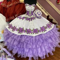 ad eBay - Strapless Quinceanera Dresses Tiered Lace Embroidered Backless Prom Ball Gowns - Buy Now, click the link (eBay) Quinceanera Dresses Light Purple, Dresses Light Purple, Lavender Ball Gown, Gown Ruffles, Lavender Quinceanera Dresses, Lavender Quinceanera, Quinceanera Dresses Mexican, Vestido Charro, Charro Quince