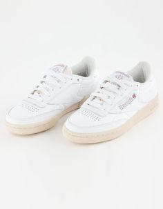 Reebok Club C 85 Vintage Shoes. Clean, Minimalist Design. These Women's Tennis-Inspired Shoes Keep Your Look Sleek And Simple. Pops Of Subtle Contrast Color Adds A Chic Touch. A Reebok Logo Window With A Union Jack Gives Them Old-School Style. The Upper Is Made Of Soft, Flexible Leather. Leather Upper. High-Abrasion-Resistant Rubber Outsole Adds Durable Responsiveness. Imported. Club C 85 Vintage Shoes, Club C Reebok, Reebok Club C 85 Vintage, Reebok Classic Club C, Club C 85 Vintage, Reebok Club C 85, Wwe T Shirts, Flannel Sweatshirt, Reebok Logo