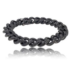 Black Diamond Curb Link Bracelet - Fine Jewelry - Jo Nayor Designs Elegant Black Cuban Link Jewelry, Luxury Black Diamond Bracelet With Round Shape, Black Diamond Round Tennis Bracelet, Luxury Black Iced Out Jewelry, Luxury Iced Out Black Jewelry, Black Diamond Tennis Bracelet For Formal Occasions, Black Diamond Bracelets For Formal Occasions, Black Diamond Bracelet With Accents, Black Diamond Bracelet With Diamond Accents