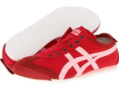 Onitsuka Tiger by Asics Mexico 66® Slip-On Red/Pink - 6pm.com High-top Running Shoes For Light Sports In Spring, Spring High-top Running Shoes For Light Sports, Casual Asics Sneakers With Translucent Outsole, Spring Running Shoes For Light Sports, Casual Asics Running Shoes With Rubber Waffle Outsoles, High-top Running Shoes With Laces For Spring, Spring Sports Sneakers With Elastic Laces, Spring Lace-up Running Shoes For Light Sports, Casual Running Shoes For Spring