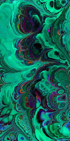 an abstract painting with green and blue colors