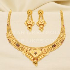 22kt yellow gold handmade necklace jewelry from Rajasthan India. Brand- StarLikesGoldIndia Weight- 20.11 grams approx. Metal- yellow gold real gold. Metal purity- 22 Karat. Max Length - Necklace 4.5 inches approx. Earrings - 4.2 centimeter approx Max Width- Necklace 3.3 centimeter approx. Earrings - 1.8 centimeter approx Condition- excellent brand new Please feel free to ask if you have any query. Beautiful Morning Images, Gold Handmade Necklace, Elegant Gold Necklace, Handmade Gold Necklace, Length Necklace, Set Jewelry, Gold Necklace Set, Jewelry Indian, Rajasthan India