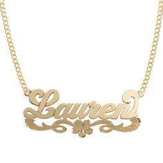 Ladies Shiny Script Name Plate Satin Flower Ribbon Necklace Real 14K Gold - bayamjewelry Name Plates Necklace Gold, Name Plate Earrings, Name Plate Necklace Gold, Rapunzel Quince, Gold Necklace Name, Gold Name Plate Necklace, Gold Nameplate Necklace, Gold Name Plate, Custom Gold Jewelry