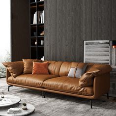 Indulge in the epitome of Italian elegance with our stunning Leather Sofa, meticulously crafted for small living spaces with luxurious comfort in mind. This sofa exudes sophistication with its genuine top-grain leather upholstery, wrapping you in a world of opulence every time you sit down. The contact areas are all covered in this sumptuous leather, promising a tactile experience that's as good as it looks. Sink into the cloud-like comfort of our sofa's feather-filled back cushions, designed to Masculine Sofa, Leather Sofas Living Room Ideas, Italian Modern Sofa, Sofa Couch Design, Tan Leather Sofas, Leather Modular Sofa, Masculine Decor, Genuine Leather Sofa, Couch With Chaise