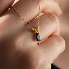 Blue Sapphire September Birthstone Necklace Fine Jewelry Birthstone Necklace With Clavicle Chain, Elegant Birthstone Necklace With Clavicle Chain For Her, Fine Jewelry Sapphire Birthstone Necklace As A Gift, Sapphire Teardrop Pendant Birthstone Jewelry, Teardrop Birthstone Jewelry, Sapphire Teardrop Pendant Necklace, Fine Jewelry Teardrop Birthstone Necklace Gift, Sapphire Birthstone Jewelry For Her, Sapphire Birthstone Jewelry As Gift For Her