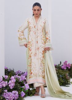 Farah Talib Aziz Sage Trellis Shirt and Dupatta Zara Prets 2024 Spring Off White Kurta With Printed Motifs, Off White Kurta With Printed Motifs For Spring, Summer Cream Lawn Suit With Dupatta, Cream Sets With Dupatta For Spring, Cream Dupatta Set For Spring, White Digital Print Kurta For Spring, Off White Floral Print Sets For Spring, Elegant White Printed Kurta, Spring Off White Floral Print Sets