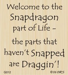 a sign that says, welcome to the snapdragon part of life they parts that haven't snapped are draggin