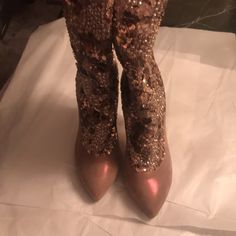 Rene Caovilla Embellished Boots Size 39 . 4.5 Inch Heel And 1/2 Inch Platform. Boots Come Right Below Knee . Circumference Is 15 Inches. I Never Wore Them Out Just Tried On . Zip Up Back Closure. Boots Are Sparkly When The Light Shines On Them. May Have Some Missing Embellishments, I Can Not Tell, But Just Wanted To Put That In The Listing In Case It Does. No Box Or Bag. Gorgeous Boots. Pictures Does These Boots No Justice. High Heel Sequin Boots For Party Season, Sequined High Heel Boots For Party Season, Embellished Ankle-high Heels For Formal Occasions, Ankle-high Embellished Heels For Formal Occasions, Formal Embellished Ankle-high Heels, Glamorous Sequined Party Boots, High Heel Boots With Glitter Accents For Party Season, Glamorous Closed Toe Boots For Fall, Glamorous Fall Closed Toe Boots