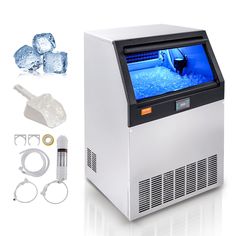 an ice machine with various items surrounding it