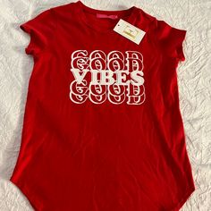 *Good Vibes Tee By Me Nu Brand New *Printing On The Front Only *Color Is Bright Red With White Graphics *Size Is A Xl Slightly Longer Tail *100% Cotton Very Lightweight Soft Material *Never Worn *Great With Your Favorite Jeans *As Always, Fair And Reasonable Offer Accept. Will Just Ignore Lowball Offers. Fast Shipping Smoke Free Home Pet Free Home Clean Home Environment Seller Thank You For Looking! Box 5 Red T-shirt For Spring Loungewear, Red Summer Loungewear Tops, Red Tops For Summer Loungewear, Red Graphic Print Tops For Loungewear, Red Shirt With Text Print For Summer, Red T-shirt For Summer Loungewear, Red Casual Tops With Letter Print, Casual Red Tops With Graphic Print, Casual Red Tops With Letter Print