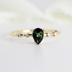 Pear Green Tourmaline w. Diamonds Engagement Ring, 14k Solid Gold Tourmaline Engagement Ring, Dark Green Gemstone Ring, Gift For Her Green Tourmaline Engagement Ring, Green Engagement Rings, Diamonds Engagement Ring, Tourmaline Engagement Ring, Green Gemstone Ring, Green Tourmaline Ring, Solid Gold Band, Tourmaline Ring, Green Gemstones