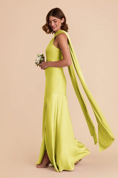 A halter neck gown with a dramatic yet elegant train. Available in Chartreuse. Shop Birdy Grey! This halter neck gown, with a dramatic train, is as equally elegant as it is show-stopping. | Chartreuse Bridesmaid Dress Matte Satin Size 2XL | Birdy Grey Eileen Chartreuse Bridesmaid Dress, Chartreuse Dress, Halter Neck Gown, Halter Bridesmaid Dress, Birdy Grey, Party Inspo, Matte Satin, Satin Dress, Birdy