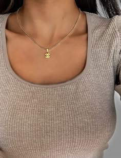 Shop at DREAMIZED 🤍 Channel Necklace Gold, Gold Necklace Trendy, Luxury Designer Jewelry, Vintage Designer Necklace, Designer Jewelry Aesthetic, Chanel Necklace Gold, Gold Designer Necklace, Repurposed Designer Jewelry, Chanel Necklace Outfit