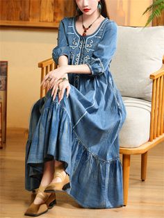 Description Product ID: DS2051236 Material: Denim Pattern: Embroidery Sleeve Length: Half Sleeve Closure Type: Pullover Length: Below Knee Length Style: Fashion, Retro, Elegant Occasion: Party, Dating, Vacation Package included 1 * Dress Size Chart (Asian Size): Please allow 1-3 cm measured error. Size Length Chest Sleeve Length Waist M 120cm | 47.2 in 96cm | 37.8 in 40cm | 15.7 in 76cm | 29.9 in L 120cm | 47.2 in 100cm | 39.4 in 40.5cm | 15.9 in 80cm | 31.5 in XL 120cm | 47.2 in 104cm | 40.9 in Embroidered Bohemian Denim Dress, Long Sleeve Bohemian Denim Dress, Bohemian Long Sleeve Denim Blue Dress, Bohemian Long Sleeve Cotton Denim Dress, Bohemian Long Sleeve Denim Dress For Spring, Denim Blue Bohemian Long Sleeve Dress, Bohemian Long Sleeve Denim Dress, Spring Bohemian Long Sleeve Denim Dress, Bohemian Denim Dresses For Spring