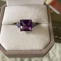 Gorgeous Amethyst Ring Size ½" Square Weighing 4 Carats Tanzanite Ring, Colombian Emeralds, 7 Rings, Ring Color, Emerald Jewelry, Amethyst Ring, Womens Jewelry Rings, Emerald, Amethyst