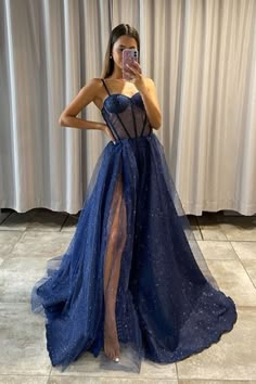 Navy Blue Prom Dress, Formal Dresses Graduation, A Line Prom Dress, A Line Evening Dress, Prom Dress Evening, Long A, Prom Dress Inspiration, Cute Prom Dresses, Pretty Prom Dresses