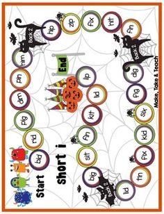 a halloween themed poster with pumpkins, spider web and numbers on the bottom half