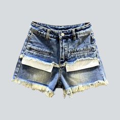 Bring the best of summer vogue into your wardrobe with our 2023 Summer Collection's signature stacked exposed pocket denim shorts! Showcasing a unique patchwork pattern. high-waist silhouette. and zipper & button closure. these shorts are designed to be both stylish and comfortable.Why These Shorts Are Your Summer EssentialAchieve timeless sophistication with a hint of today's spirited fashion pulse. Ideal for any occasion. these shorts are the perfect balance of classic and modern. Whether you' High Rise Patchwork Jeans For Summer, High-waisted Jean Shorts With Pockets For Summer, Summer High-waisted Jean Shorts With Pockets, Summer Jeans Shorts With Pockets, High Waist Shorts For Summer Streetwear, Trendy High Rise Shorts With Pockets, Trendy Shorts With Pockets Short Length, Trendy Shorts With Pockets, High Rise Denim Cargo Shorts